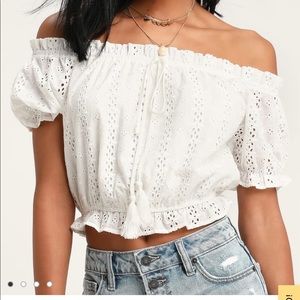 Maddison Cream Eyelet Lace Crop Top (S)